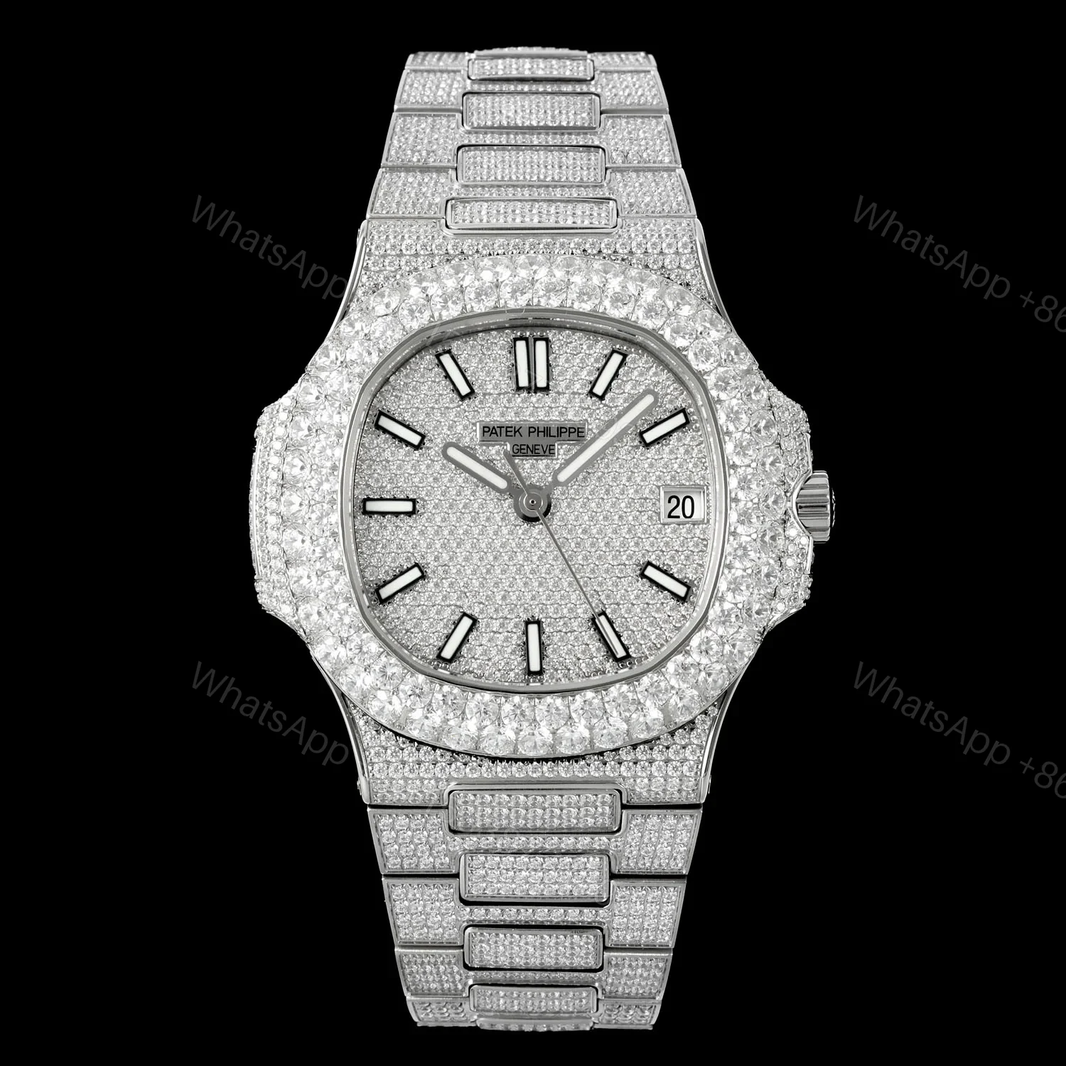 Patek Philippe Nautilus 5711 BD1 Full Diamond Watch 40mm Pavé Bracelet Edition AMG-PP-BD1-5711-2600-PAVE — view 1