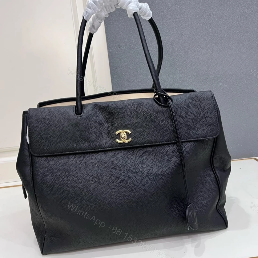 View 2 of Chanel Large Tote Bag Grained And Gold Tone Metal Black 43cm AS6289 B24248 94305