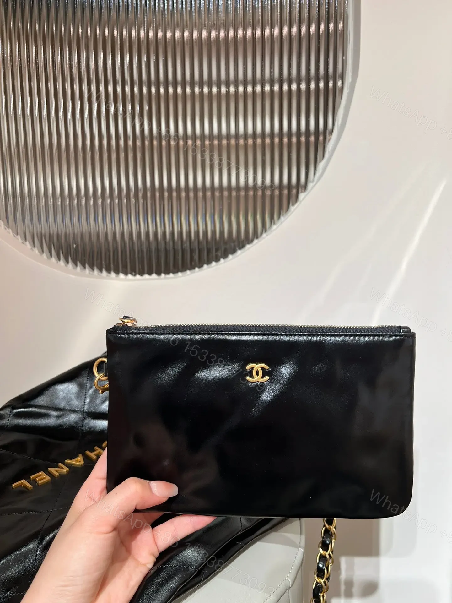 View 7 of CHANEL 22 Bag Small Gold & Black Lambskin Leather