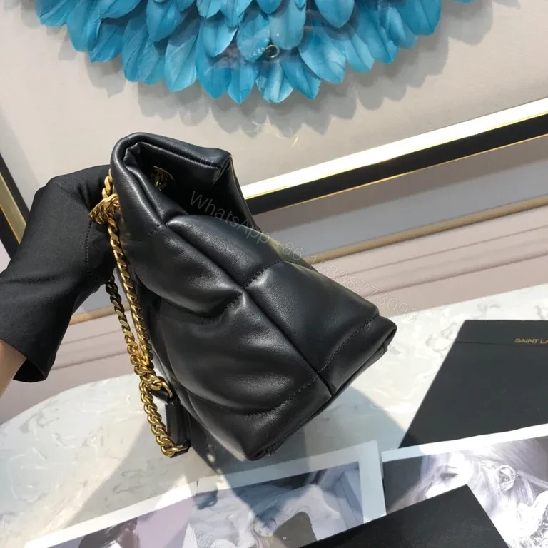 View 3 of Chic Calfskin Flap Bag with Gold Chain - Quilted, Classic