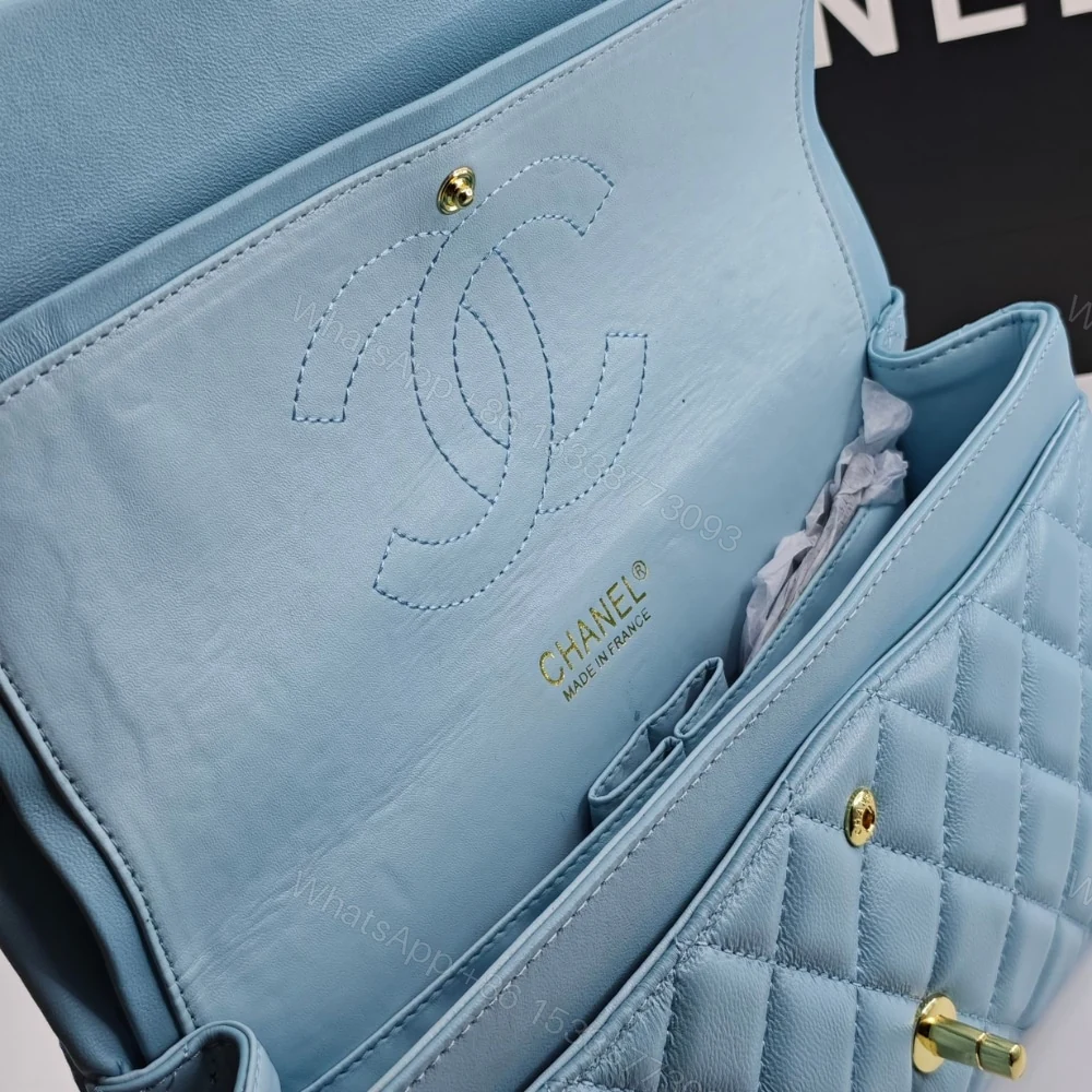 View 7 of Chanel Classic 11.12 Handbag Gold Tone Metal Light Blue 30Cm
