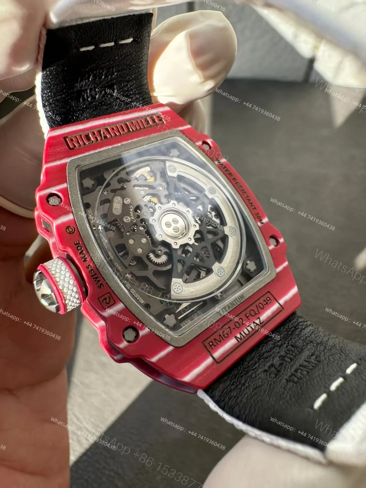 View 10 of Super Clone Richard Mille RM67-02 “Mutaz Barshim” Quartz TPT Skeleton Tourbillon 1:1 Replica Watch with White Strap