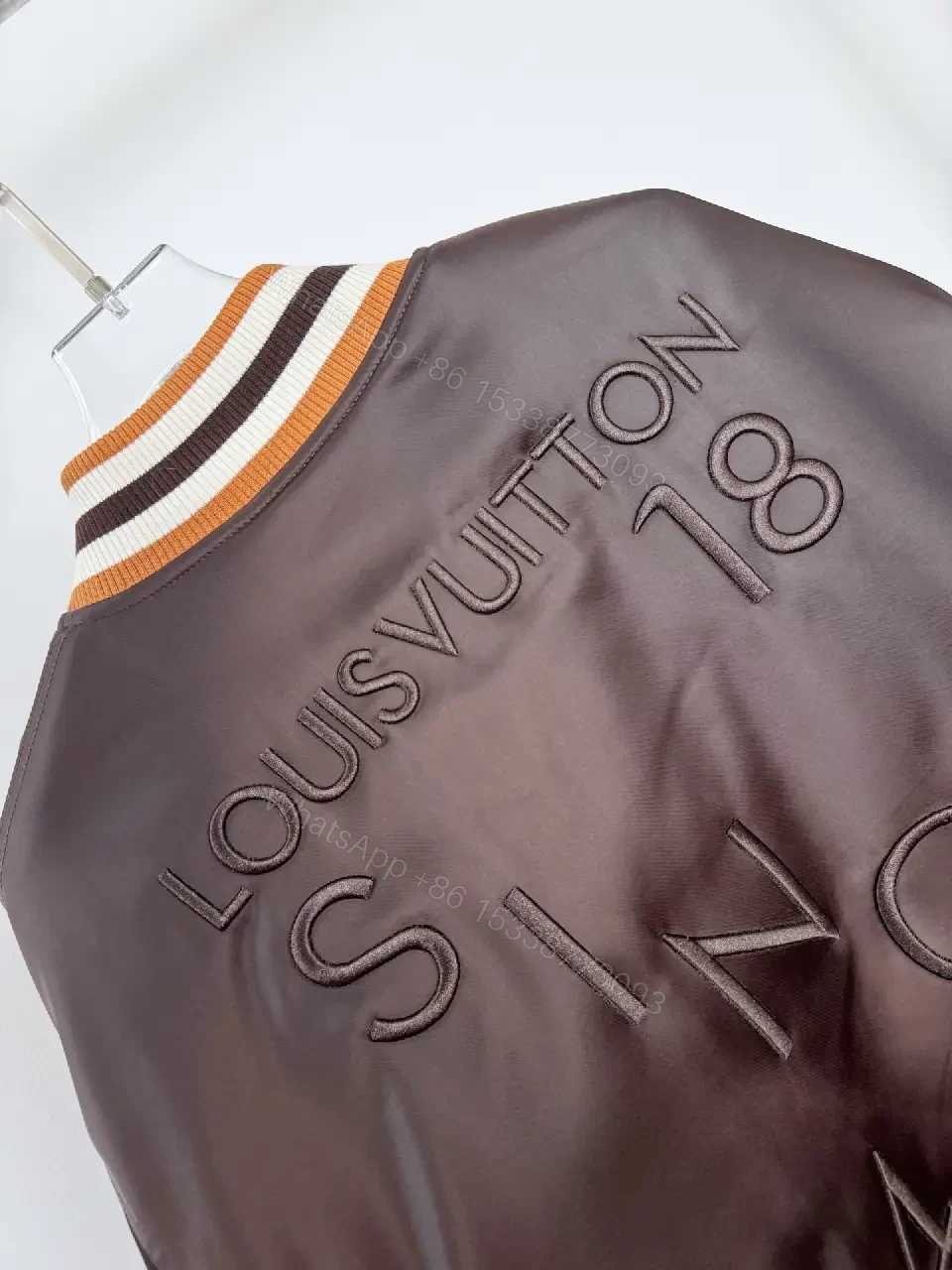 View 7 of Satin Varsity Jacket with Rhinestone Crest Trim