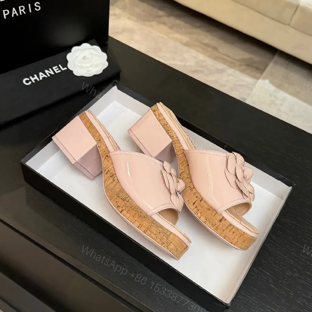 View 7 of Pink Quilted Slide Sandals with Floral Cork Platform