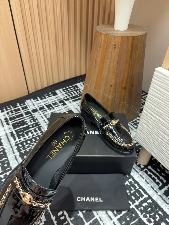 View 8 of Lux Black Patent Loafers with Gold Chain Detailing