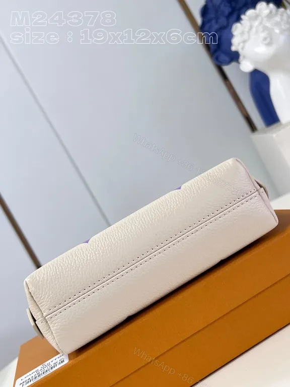 View 7 of Designer Monogram Pouch: Cream Pebble-Grain, Lavender LV-Inspired, Compact Luxury