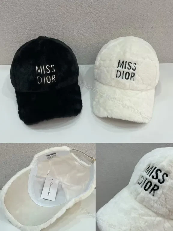View 6 of Faux-Fur Ivory Cap: Miss Dior Script Luxury Baseball Cap