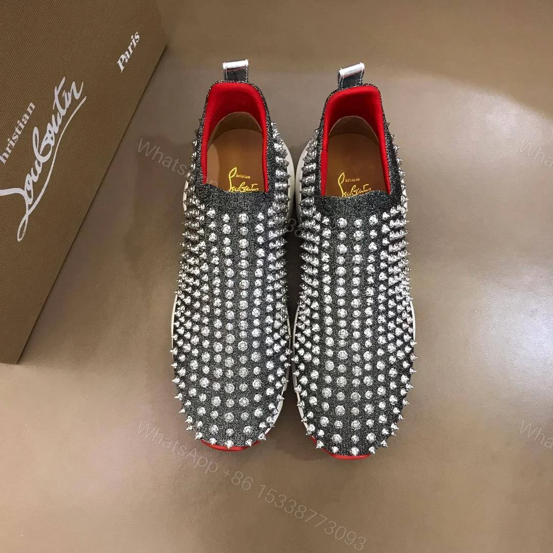 View 3 of CHRISTIAN LOUBOUTIN GREY SPIKE SOCK SNEAKER- CL50