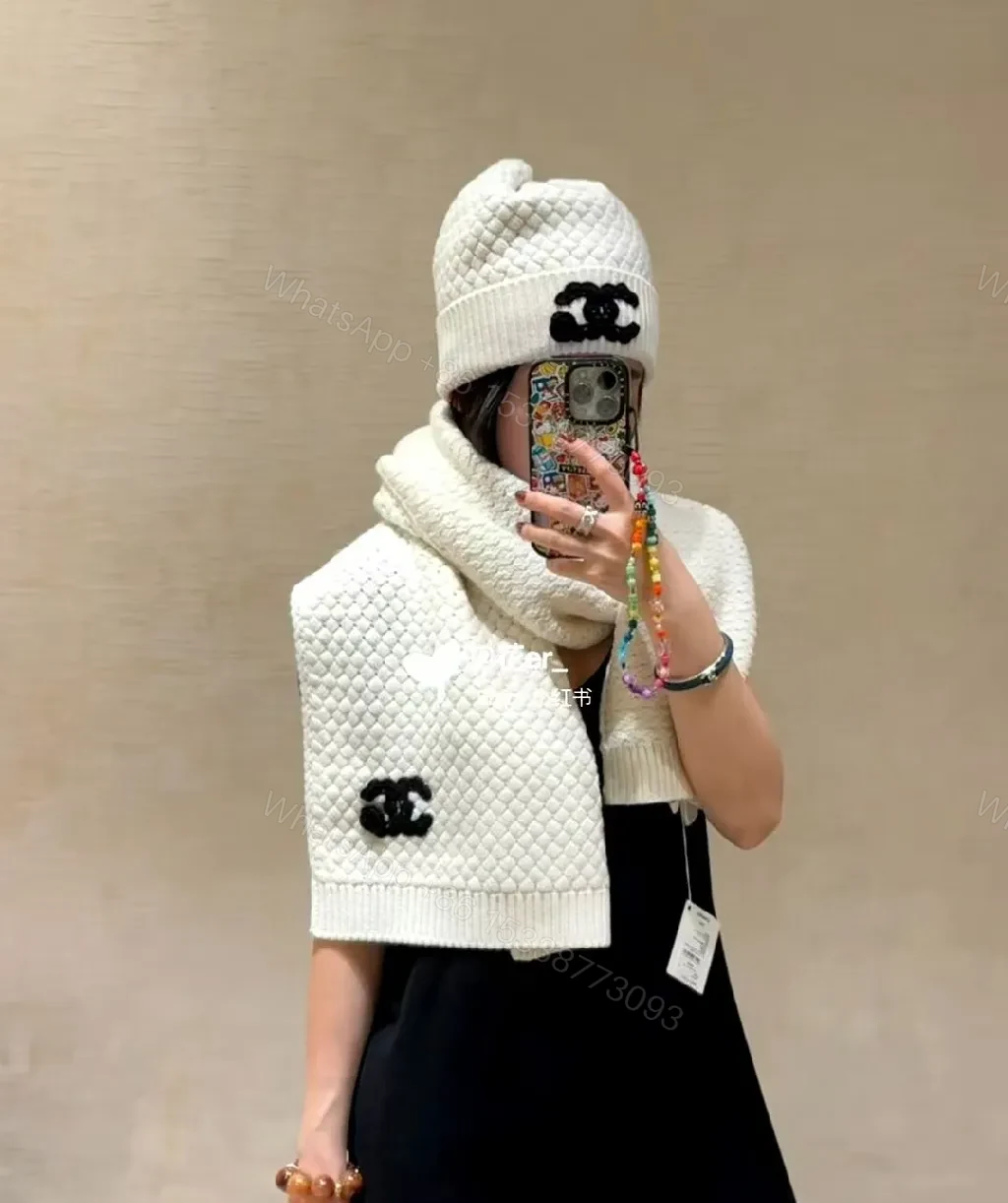 View 6 of Cozy Knit Beanie - Premium Logo Embroidery, Black/Off-White, Urban Luxe
