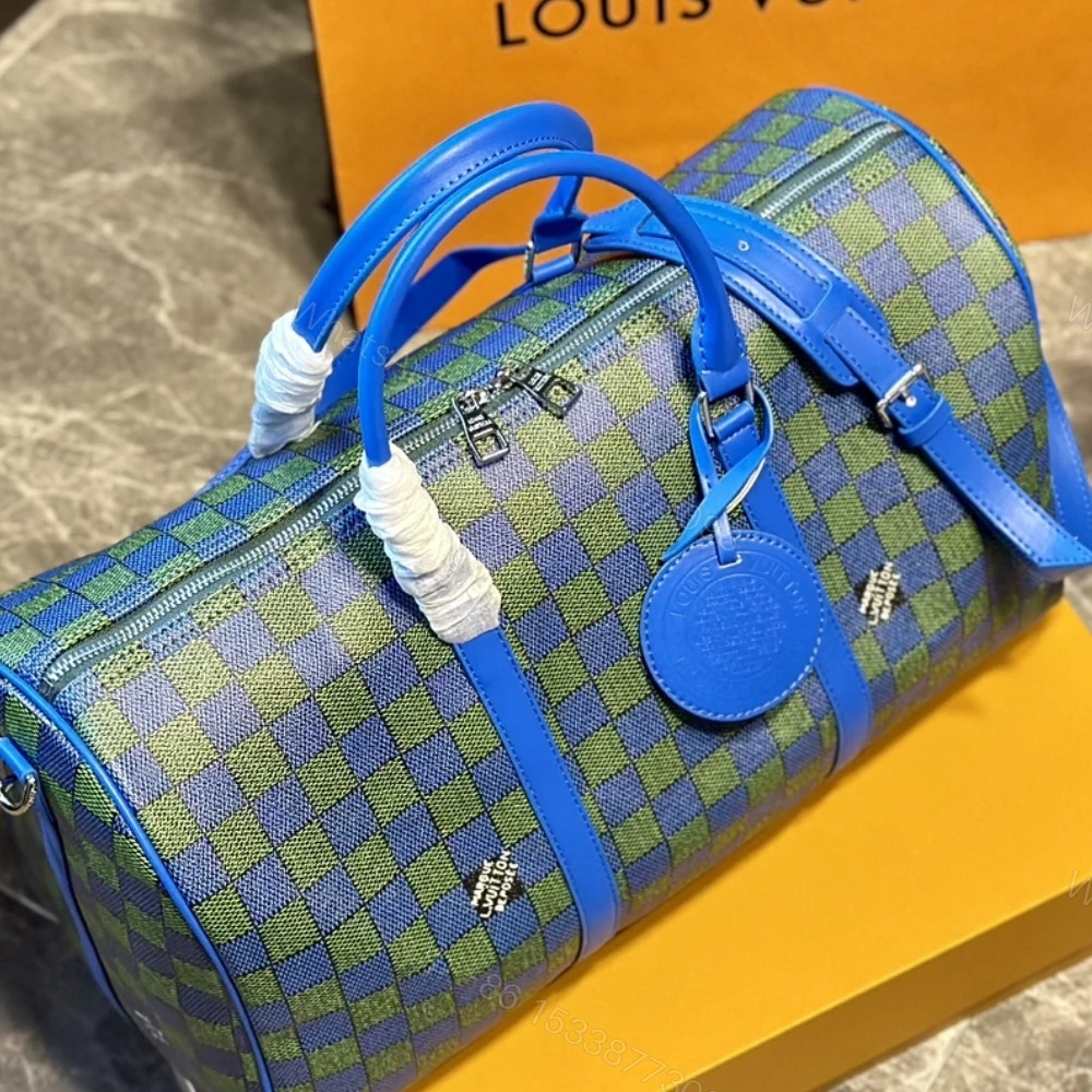 View 3 of Louis Vuitton Keepall Bandoulière Blue Green 45Cm