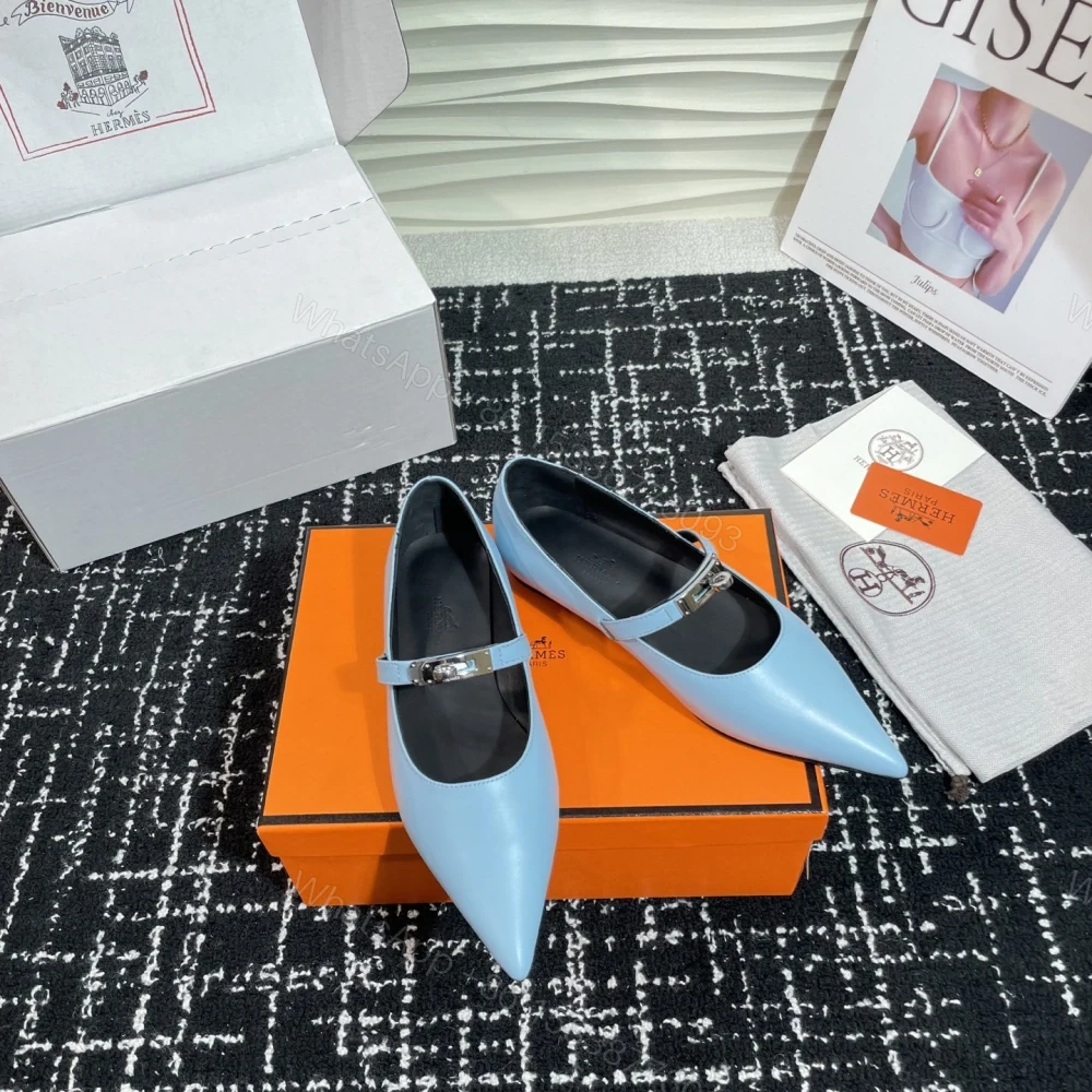 View 3 of 高仿Hermes*Kelly系列H251002Z07小牛皮休閒單鞋藍色免檢版