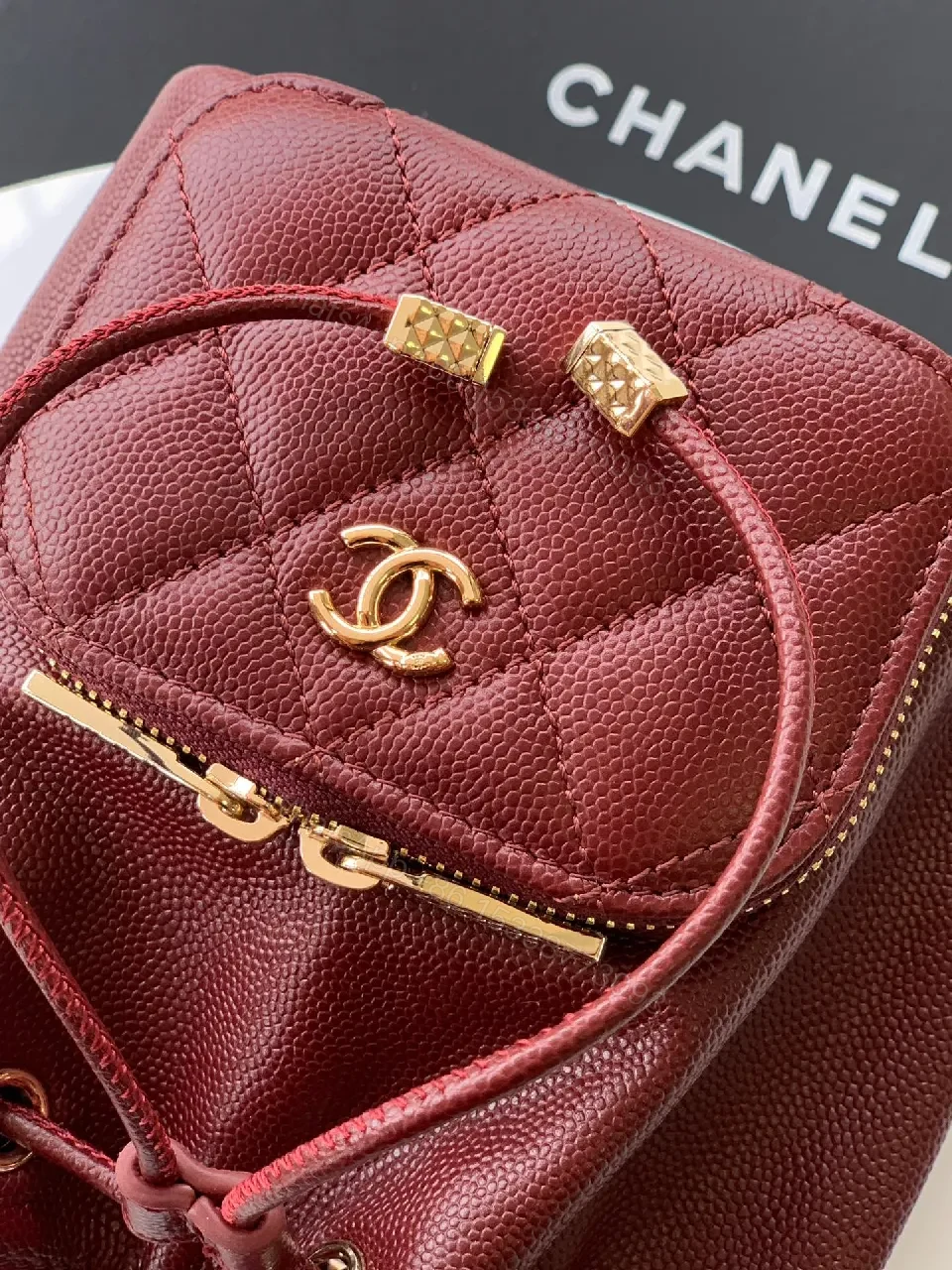 View 7 of Burgundy Quilted Mini Bag with Gold Hardware