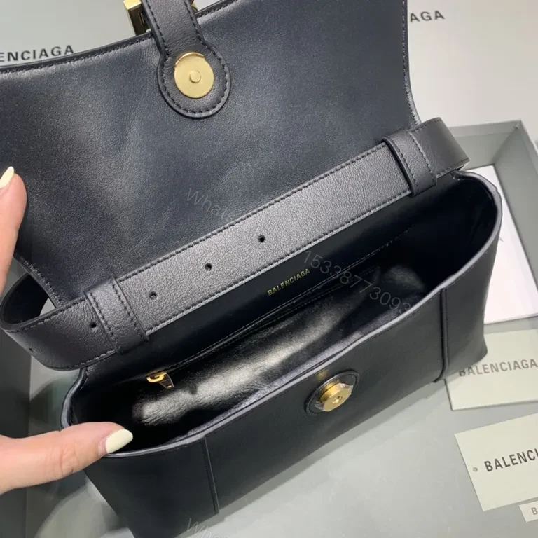 View 5 of Chic Black Leather Crossbody with Gold B Logo â€“ Balenciaga