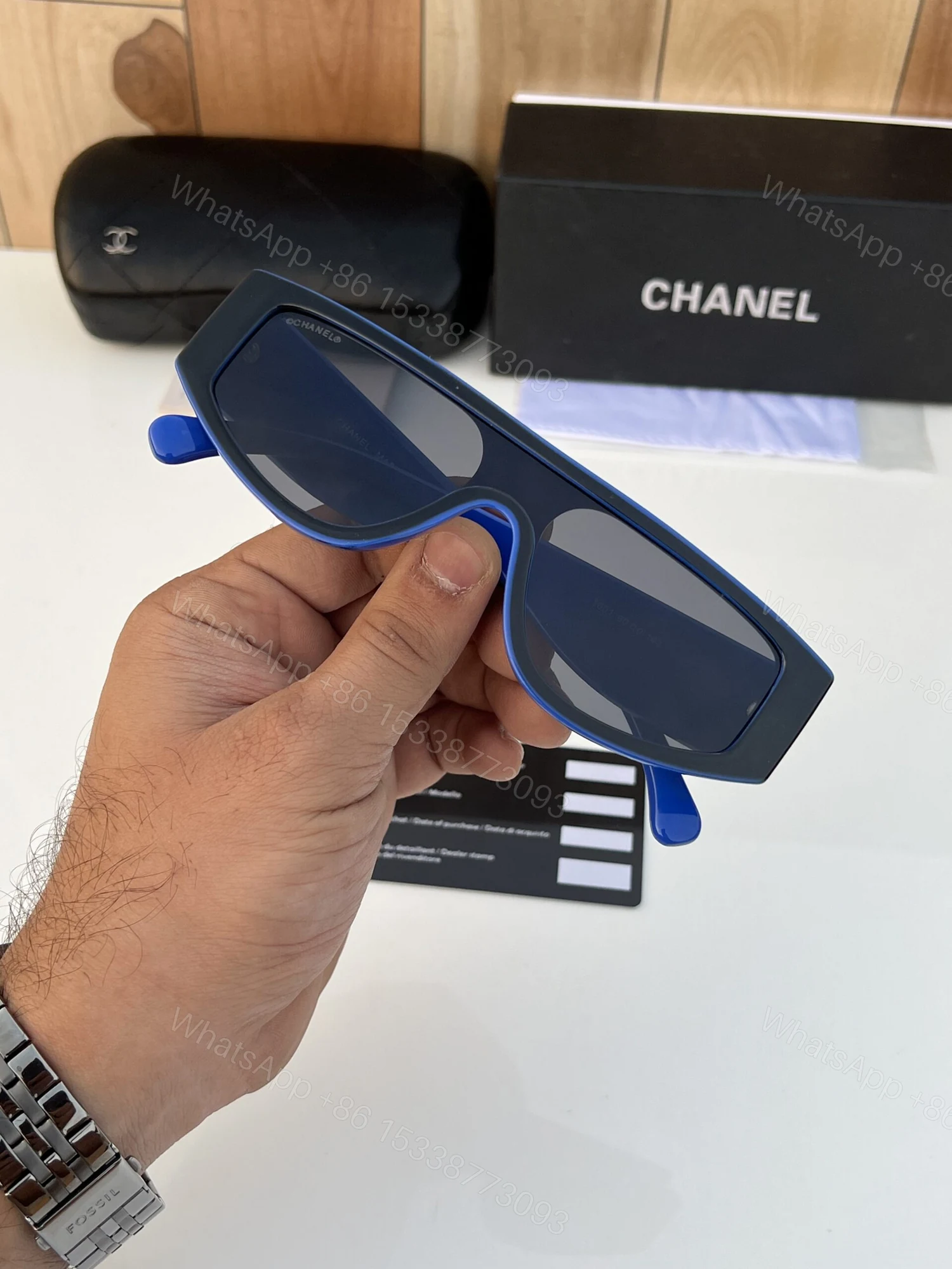 View 5 of First Copy Chanel Blue Black Sunglasses