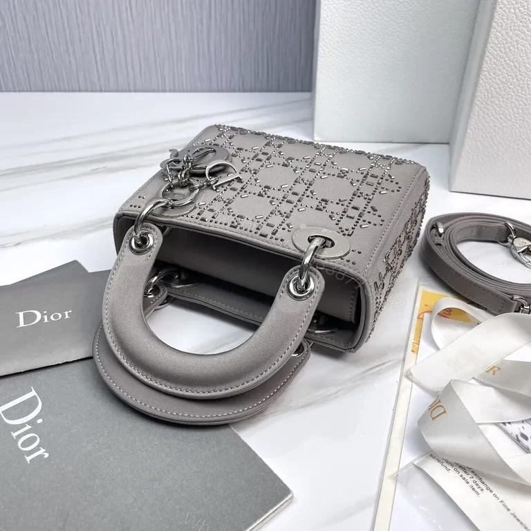 View 4 of Structured Chic Lattice Handbag: Compact Dior-Style Texture Bag