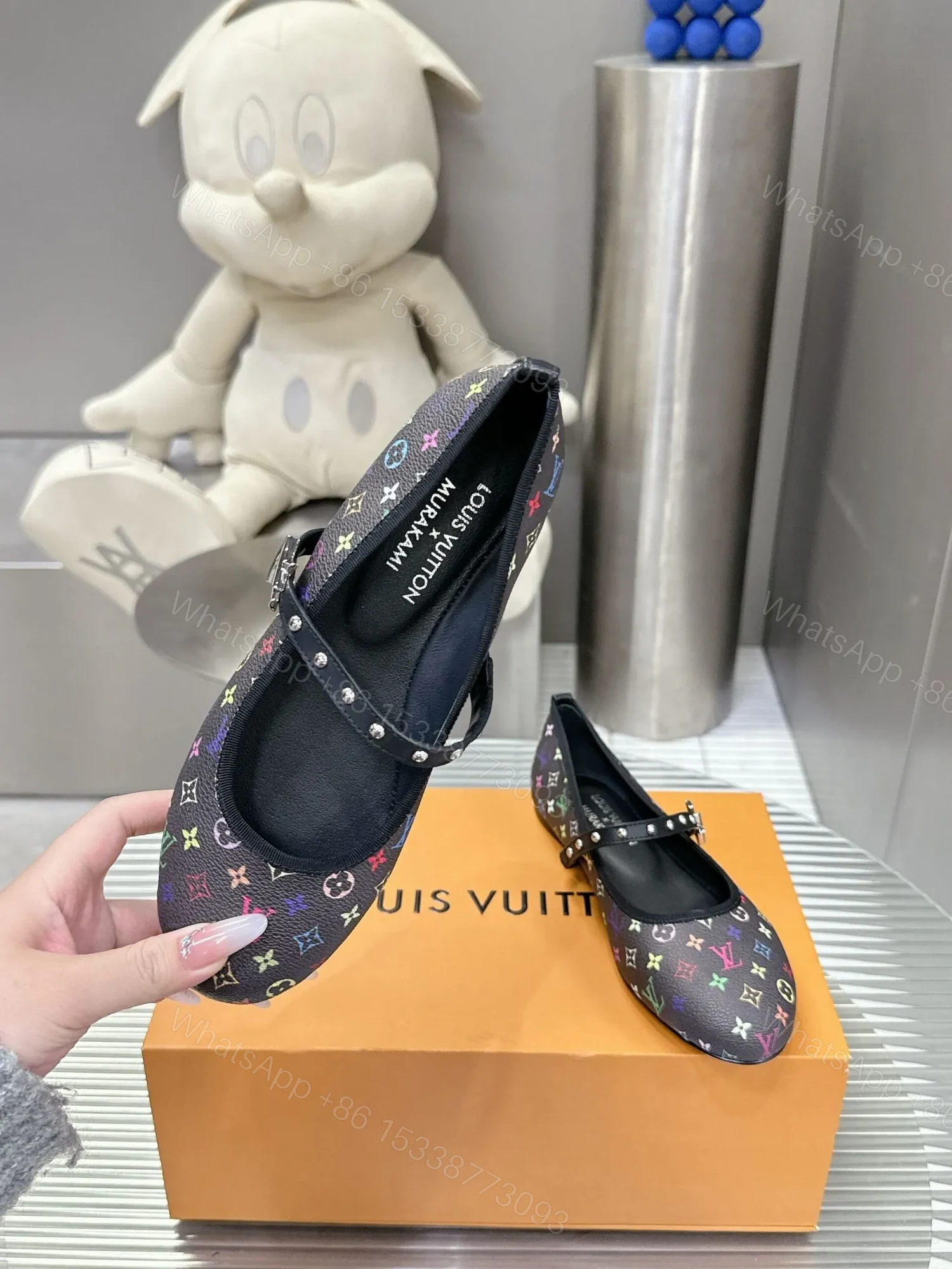 View 5 of LV Women Black Leather Multicolor Monogram Mary Jane Flats