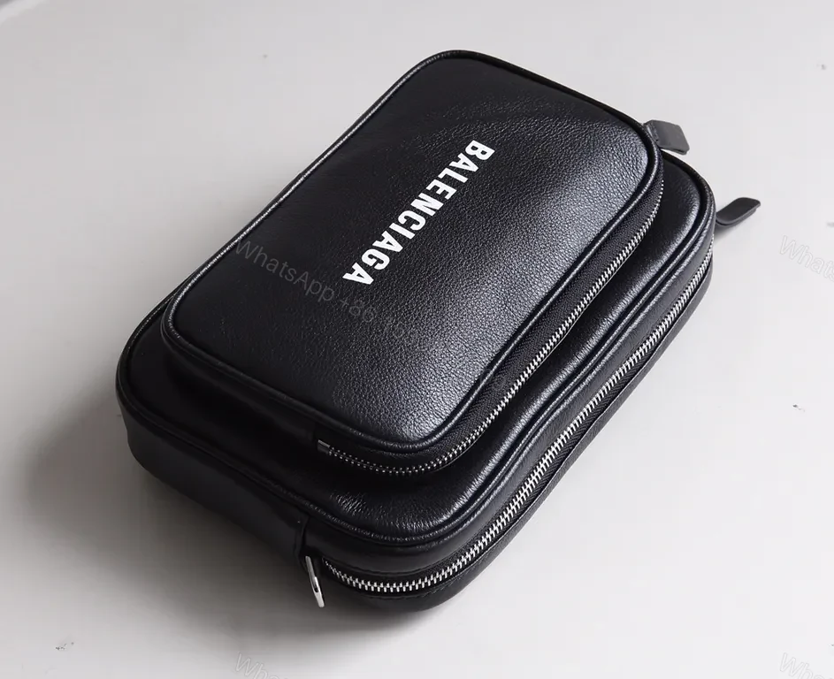 View 4 of Compact Black Leather Crossbody: Bold Logo, Versatile Style