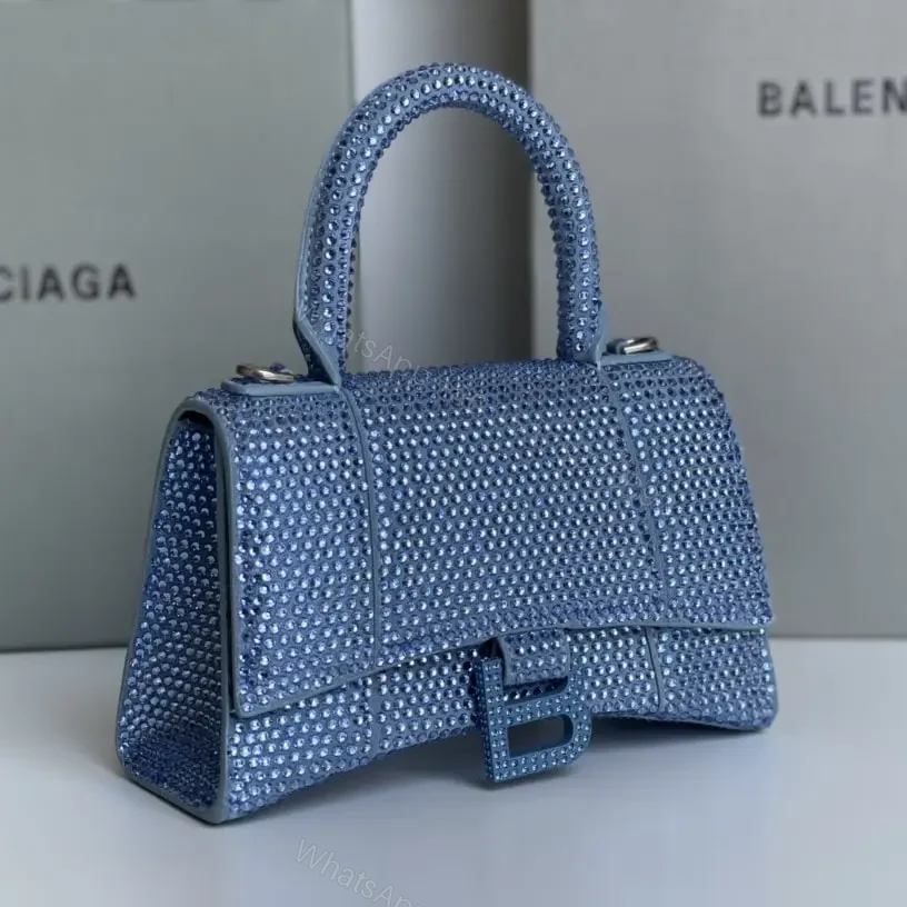 View 7 of 高仿Balenciaga*Hourglass系列沙漏包滿鑽藍色XS