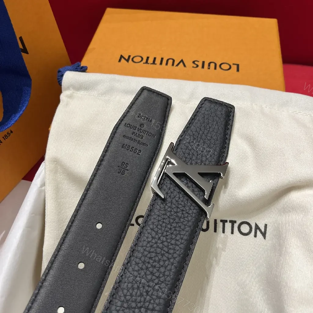 View 7 of Black Leather Belt with Silver LV Buckle - Sleek Classic Style