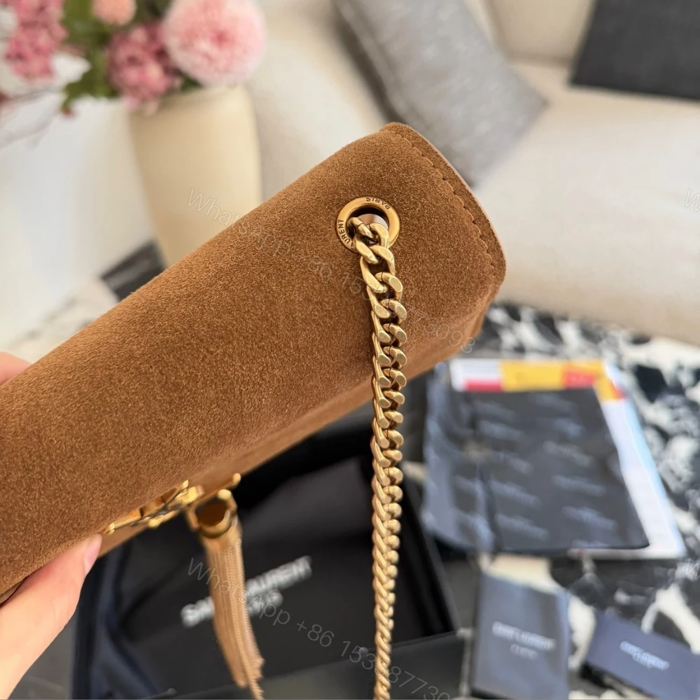 View 9 of Saint Laurent Kate Medium Tassel Crossbody Bag In Brown Suede With Gold Tone 22Cm
