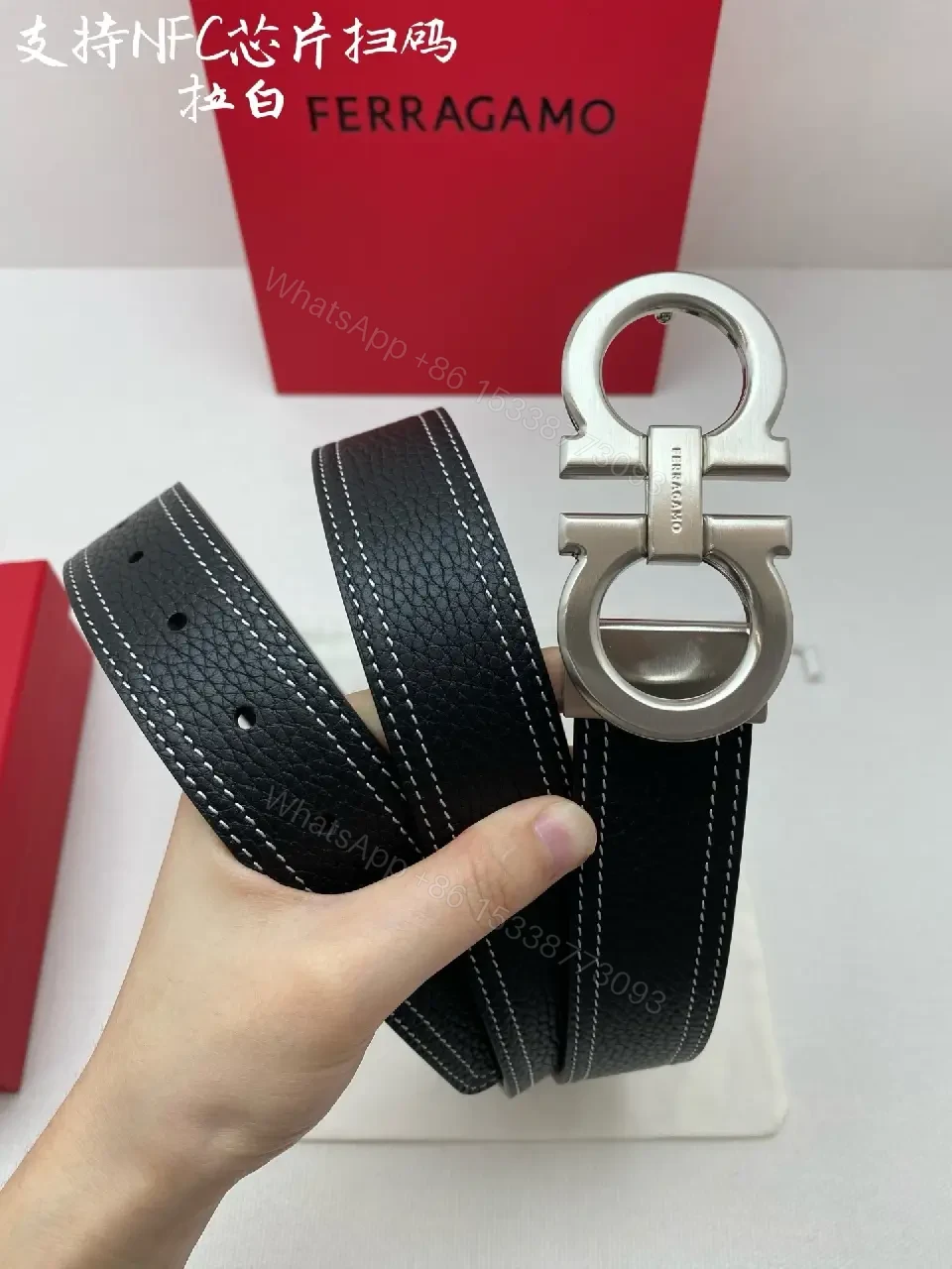 View 5 of Black Leather Belt with Dual-Loop Buckle, Premium Everyday Style