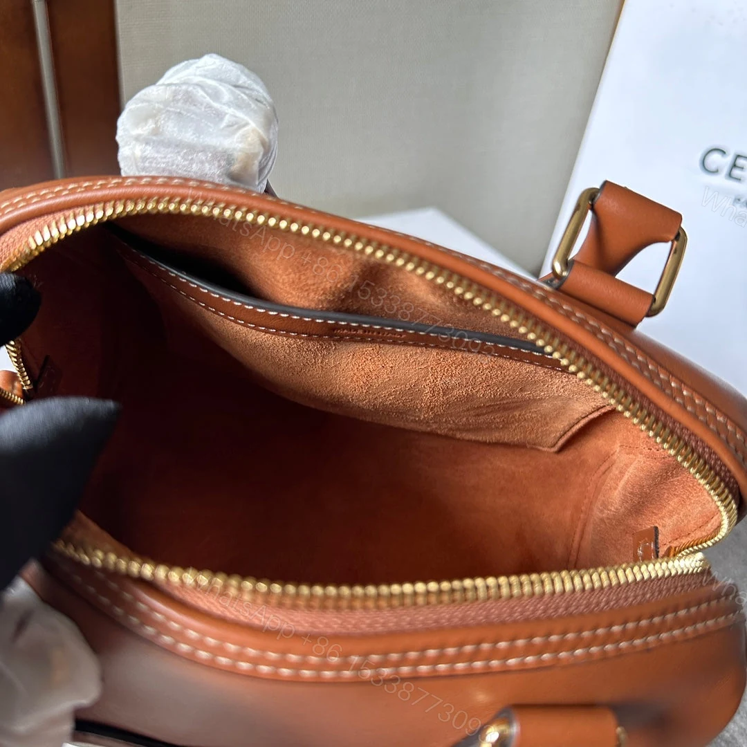 View 6 of CELINE SMALL BOSTON BAG IN SMOOTH CALFSKIN WITH CUIR TRIOMPHE BROWN