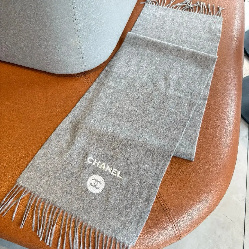 View 3 of Charcoal Wool-Blend Scarf: Luxe, Fringed, Subtle Logo