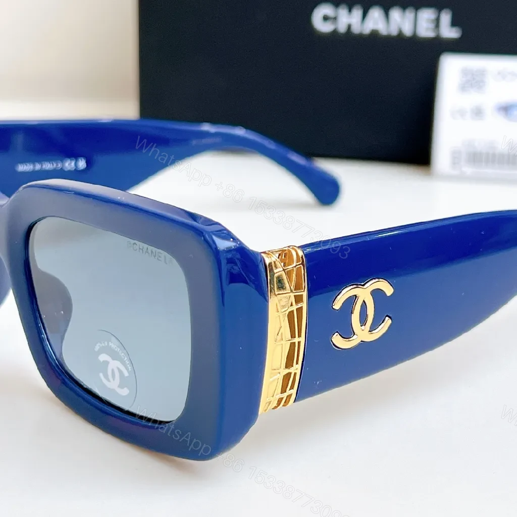 View 7 of Blue Square Sunglasses - Acetate, Gold Detailing, Luxe Style, UV Protection