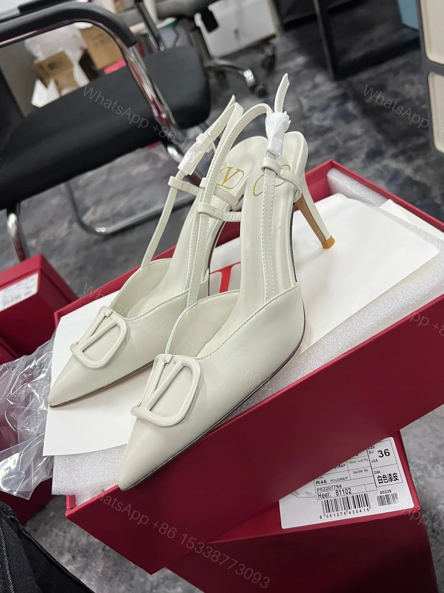 View 6 of Valentino Women White Slingback Leather Pumps