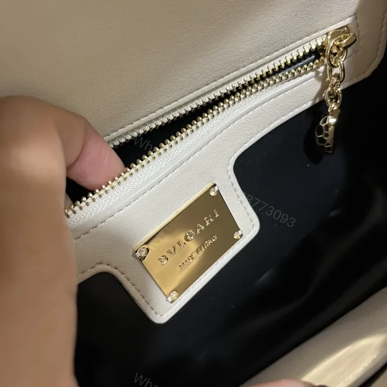 View 3 of Crisp White Leather Bag with Serpenti Clasp â€” BVLGARI Style