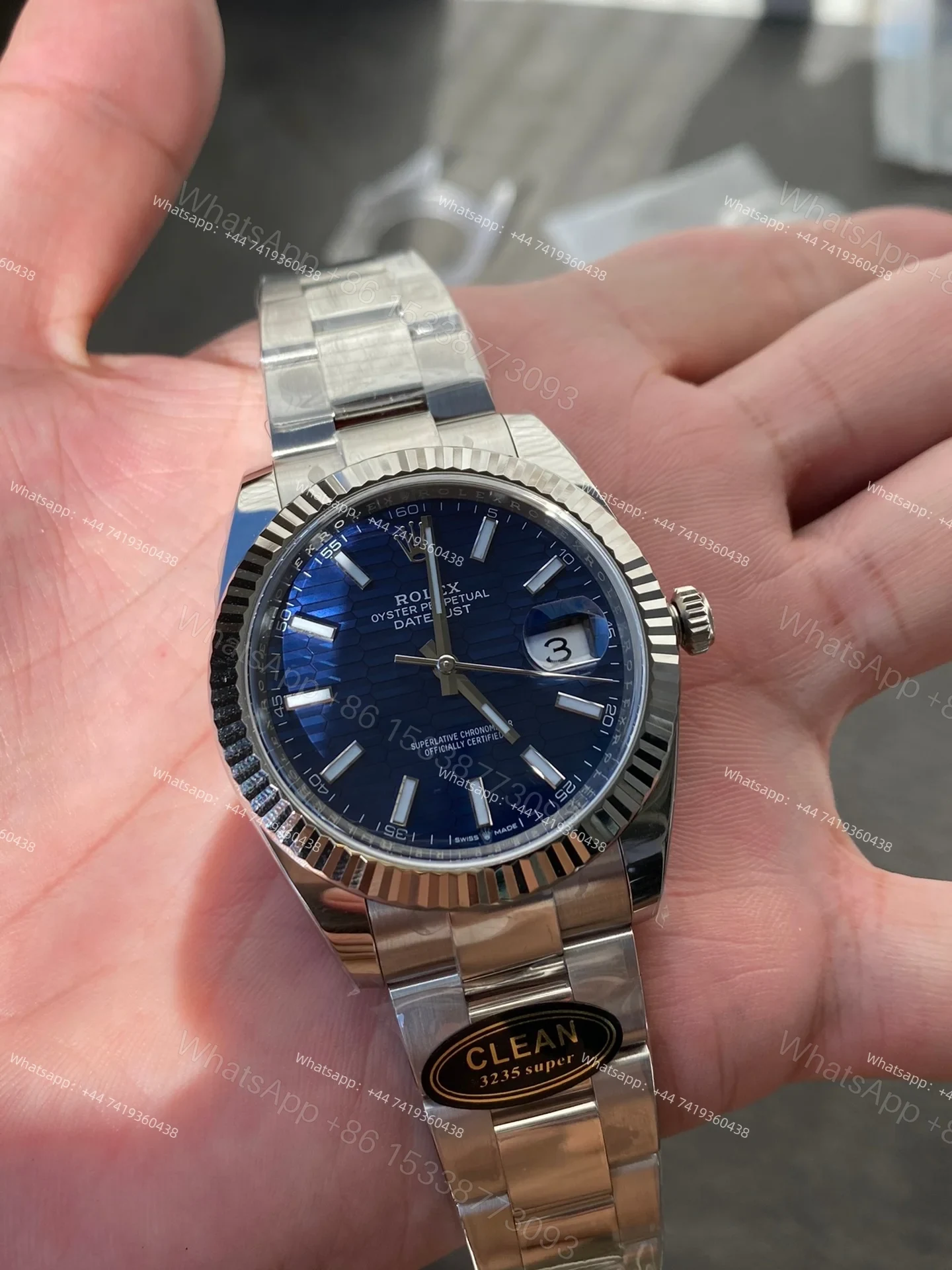 View 4 of Rolex Datejust M126334-0031 1:1 Replica Water Ripple Blue Dial Oyster 41MM 3235 Movement Super Clone Watch