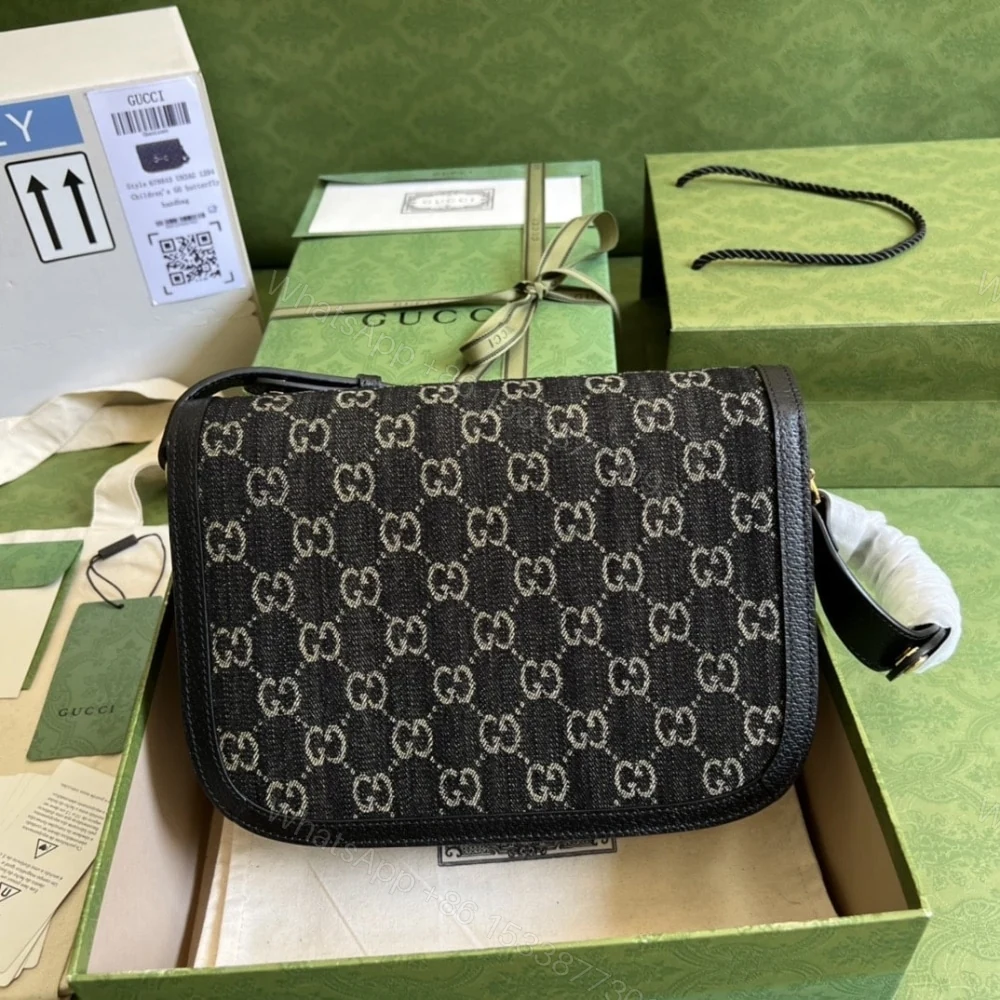 View 4 of SUMMER SET: GUCCI HORSEBIT 1955 ORIGINAL GG SHOULDER BAG BLACK IVORY & GG DENIM BASEBALL HAT BLACK