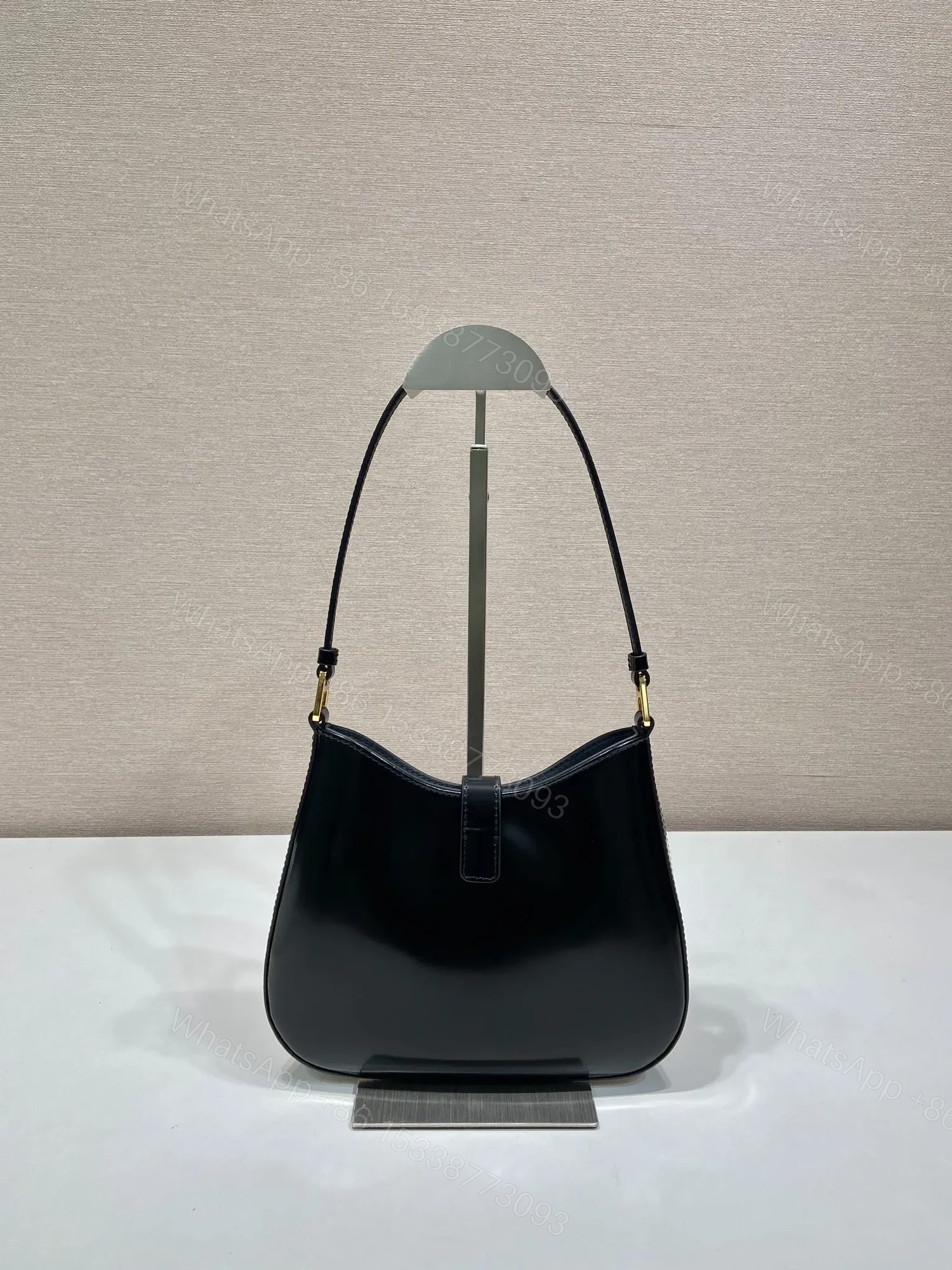 View 4 of PRADA CLEO SHOULDER BAG 22 IN BLACK BRUSHED LAMBSKIN WITH CLASP CLOSURE