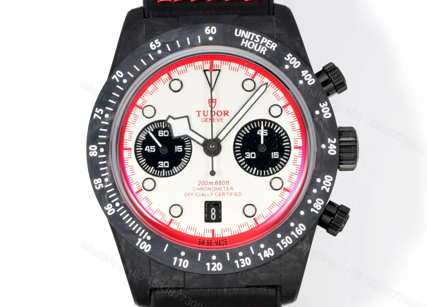View 2 of Tudor R29 Biwan Red Accent Chronograph Black Strap Premium 42MM M7937KN-0001