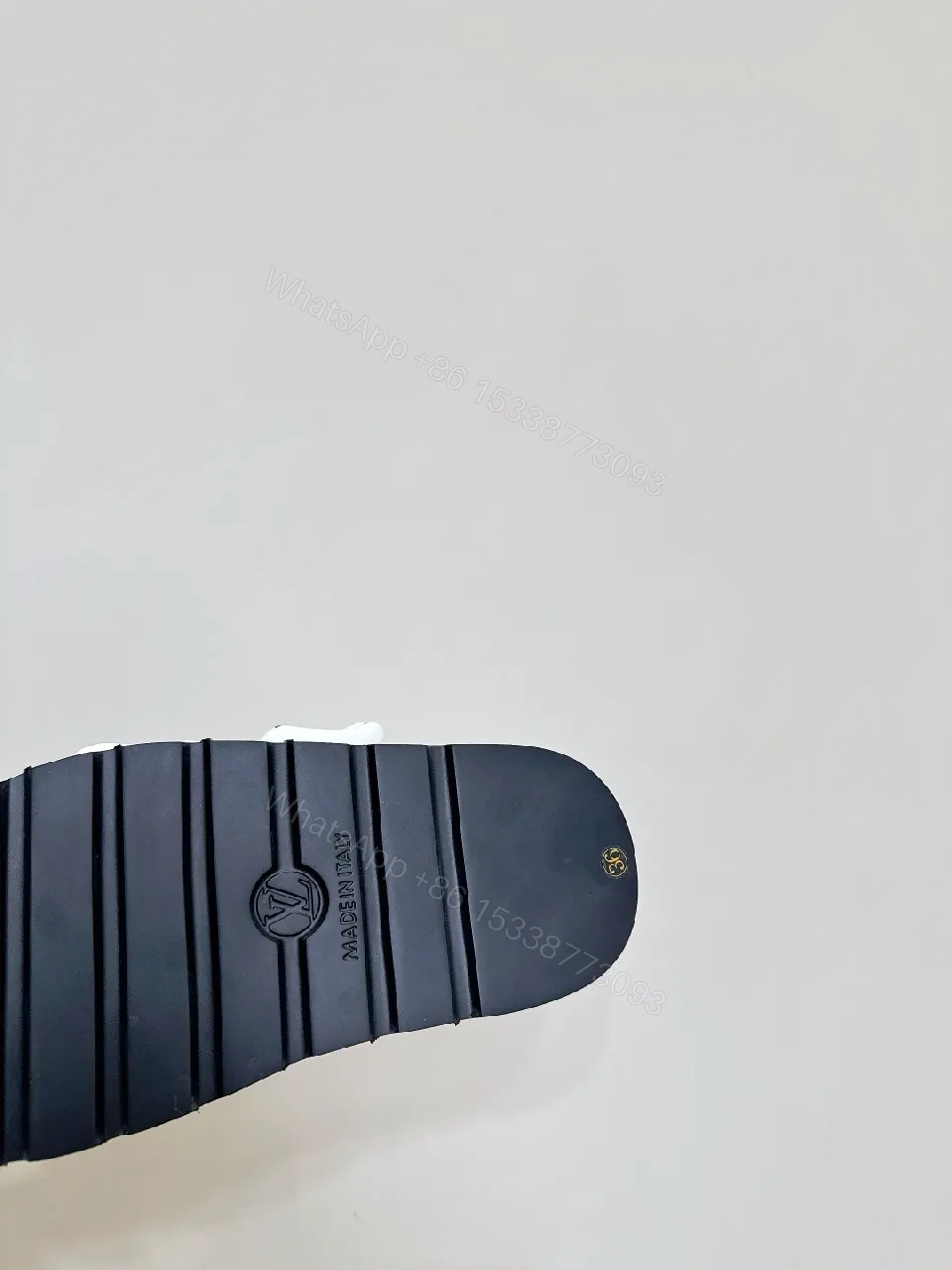 View 4 of White & Navy Designer-Inspired Slides: Bold Comfort, Monogram Style