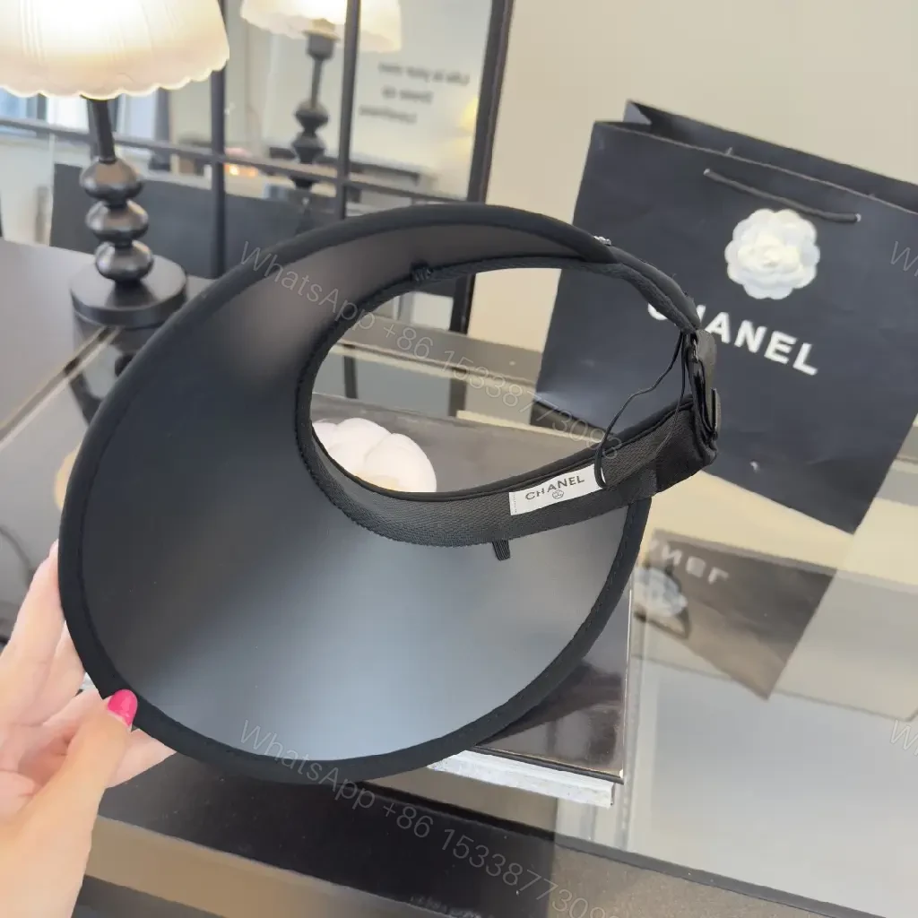 View 8 of Black Leather-like Open-back Sport Visor Chanel Logo Embellished Visor