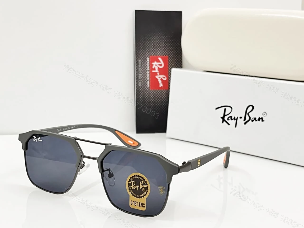 View 3 of Ray-Ban Square Aviator Sunglasses Black-Green