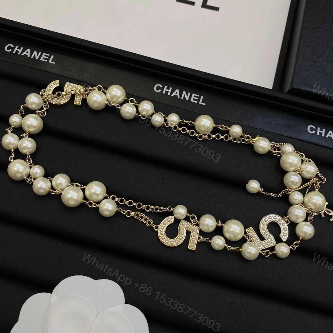 View 3 of Timeless CC Logo pearl crystal necklace