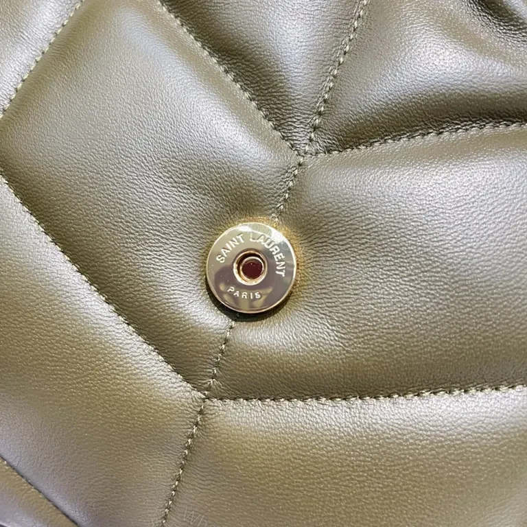 View 4 of Taupe Olive Quilted Leather Shoulder Bag with Gold Hardware â€“ Luxe Everyday Style
