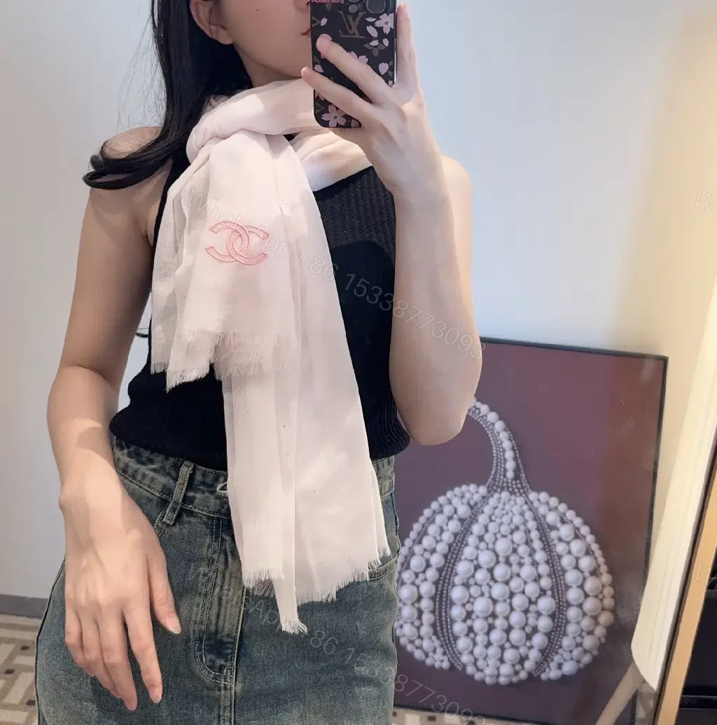View 4 of Soft Pink Scarf – Premium Fringed Embroidered Accessory