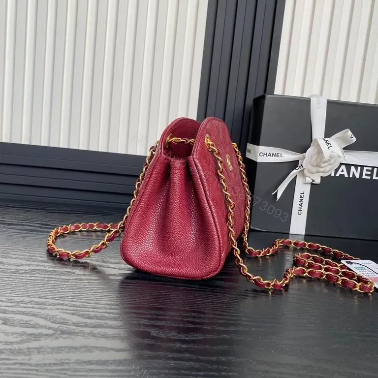 View 6 of Burgundy Leather Quilted Bag + Gold-Chain Strap + Luxury Crossbody Camera Bag