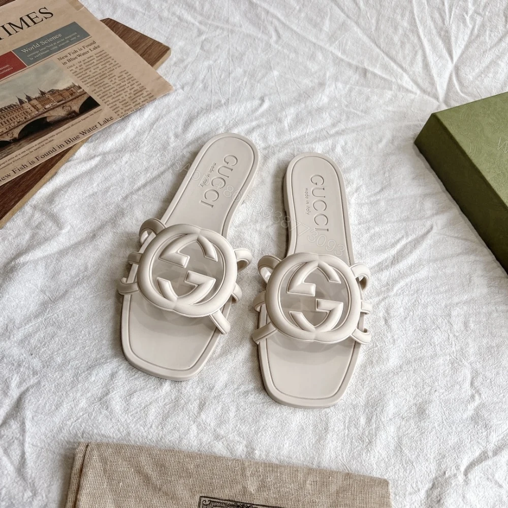 View 2 of GUCCI WOMEN’S INTERLOCKING G SLIDE SANDAL WHITE 780307 J8700 9022