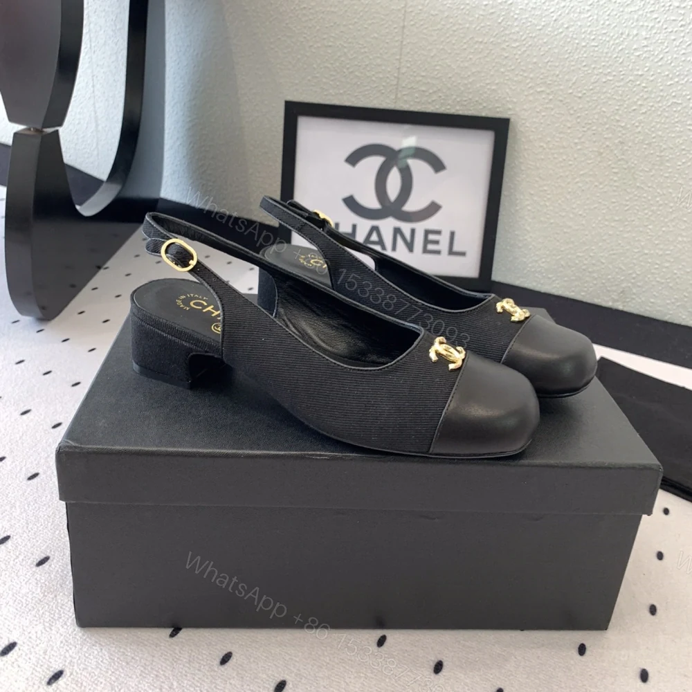 View 2 of 高仿Chanel*G45768A圓頭露跟單鞋織物黑色3.5CM免檢版