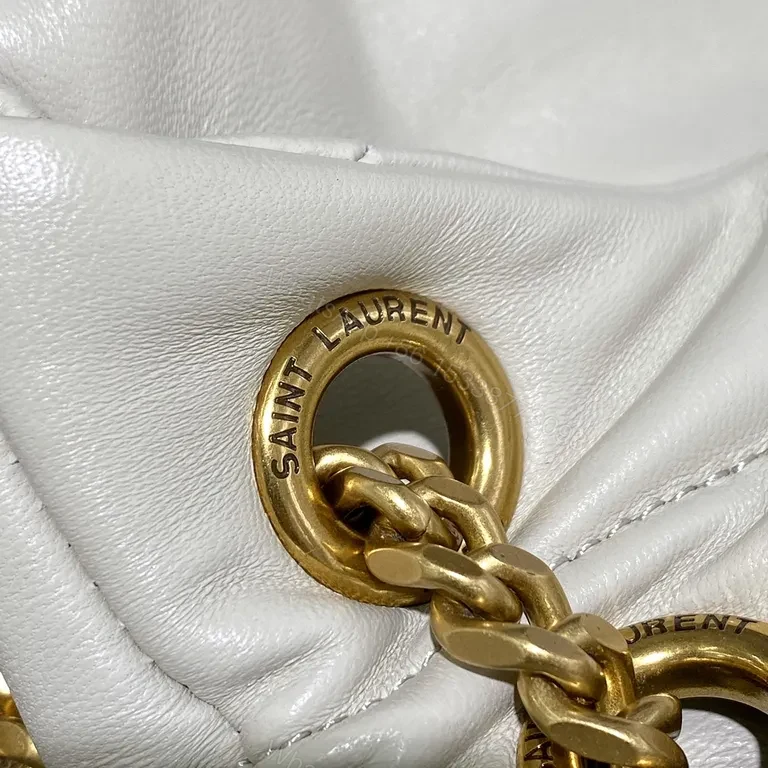View 7 of Quilted White Crossbody with Gold Hardware â€“ Signature Saint Laurent Bag