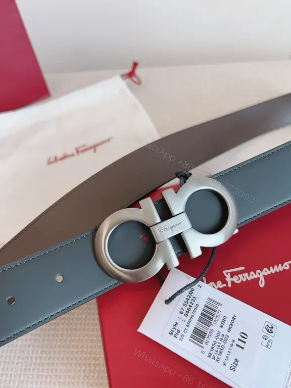 View 2 of Structured Leather Belt with Signature Ferragamo Hardware