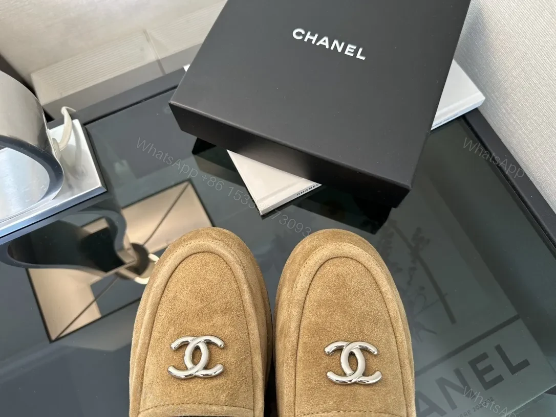 View 5 of Taupe Suede Slip-On Loafers with Twist Logo