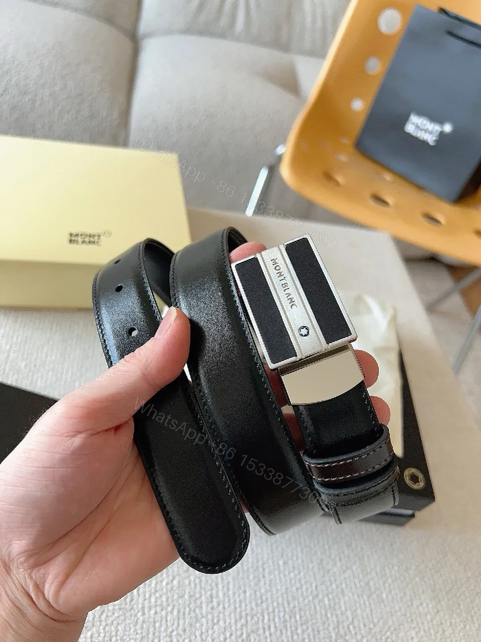 View 3 of Classic Leather Belt with Gunmetal Buckle - Premium Full-Grain Leather Belt