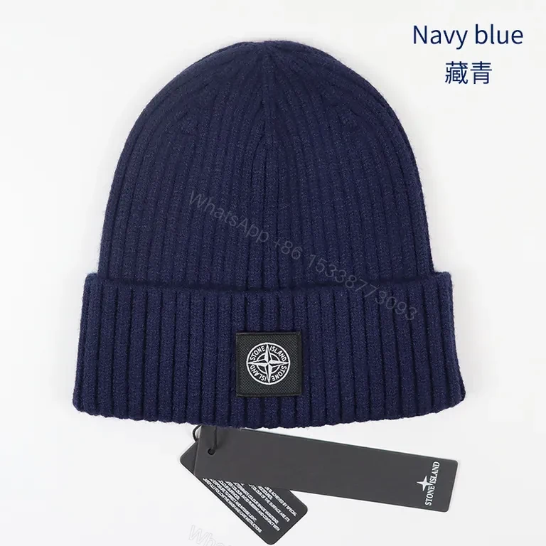 View 4 of Cozy Knit Beanie: Grey Wool-Blend, Minimalist, Signature Patch, Stone Island