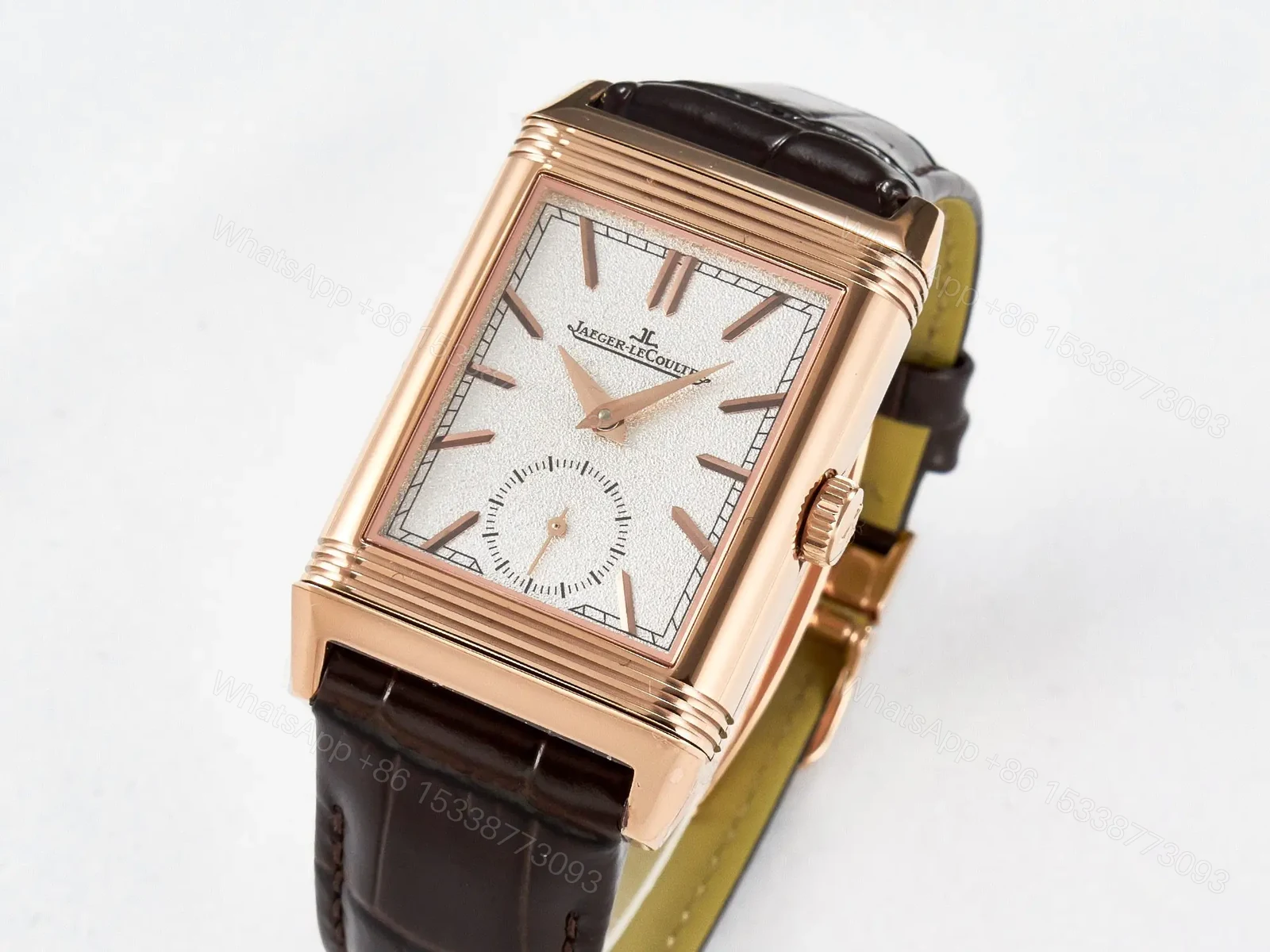 View 3 of Reverso Tribute Duoface Small Seconds RG MGF Best Edition White Spray Paint Dial on Black Leather Strap A854A