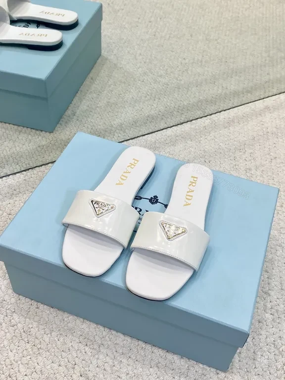 Chic White Prada Logo Slide â€” Minimalist Luxury Footwear — view 1